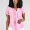 Store Evie Lou Resort Stripe Easy Shirt, Guava