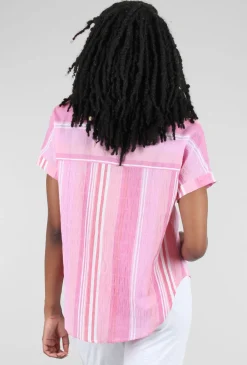 Store Evie Lou Resort Stripe Easy Shirt, Guava