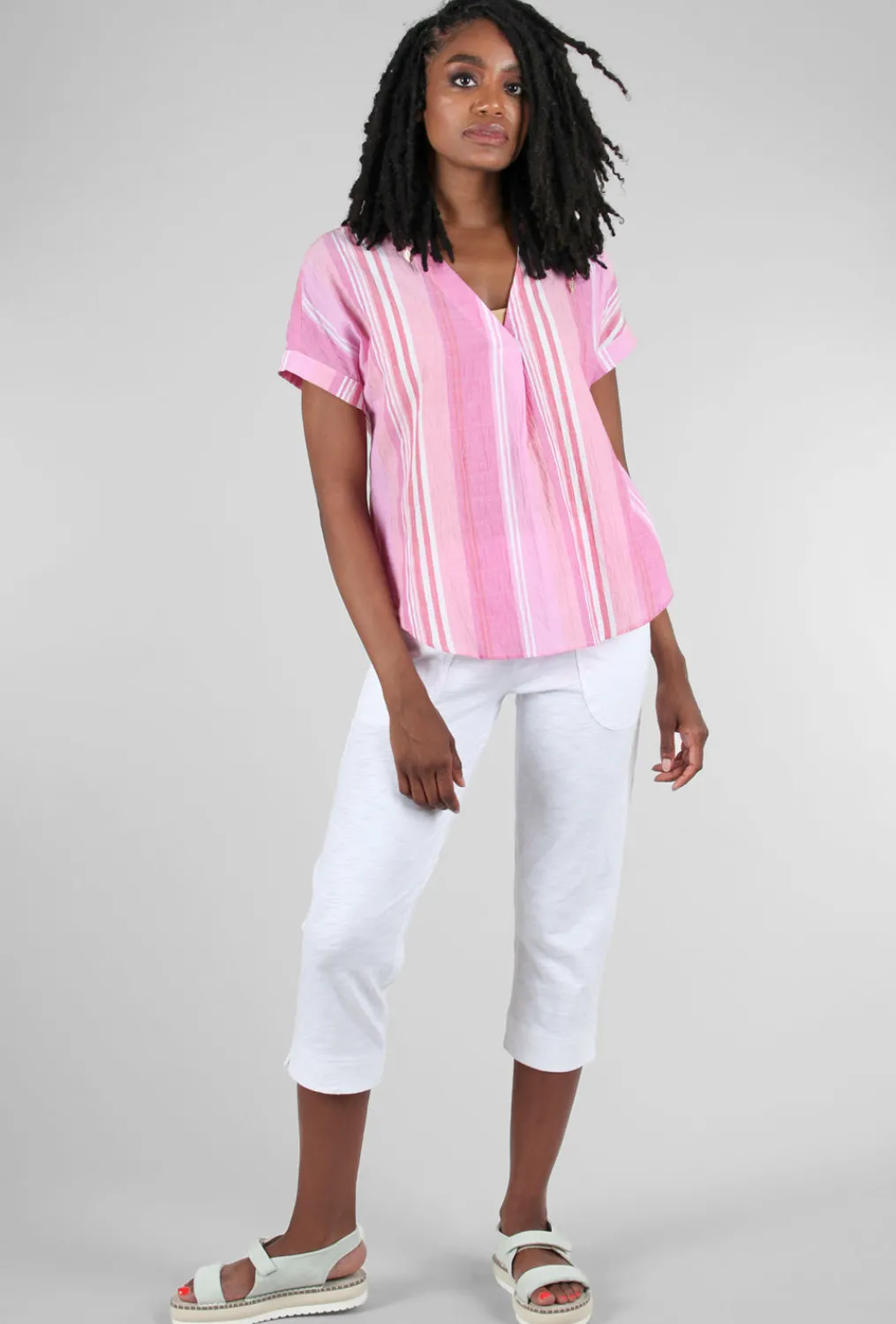 Store Evie Lou Resort Stripe Easy Shirt, Guava
