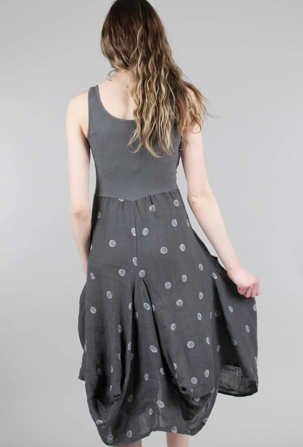 Store Evie Lou Ribbed-Inset Dot Dress, Gray