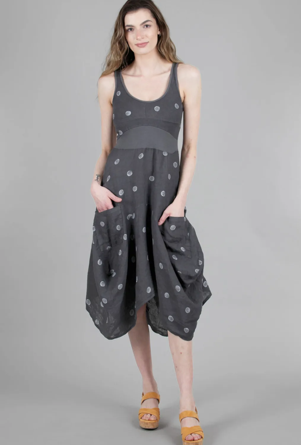 Store Evie Lou Ribbed-Inset Dot Dress, Gray