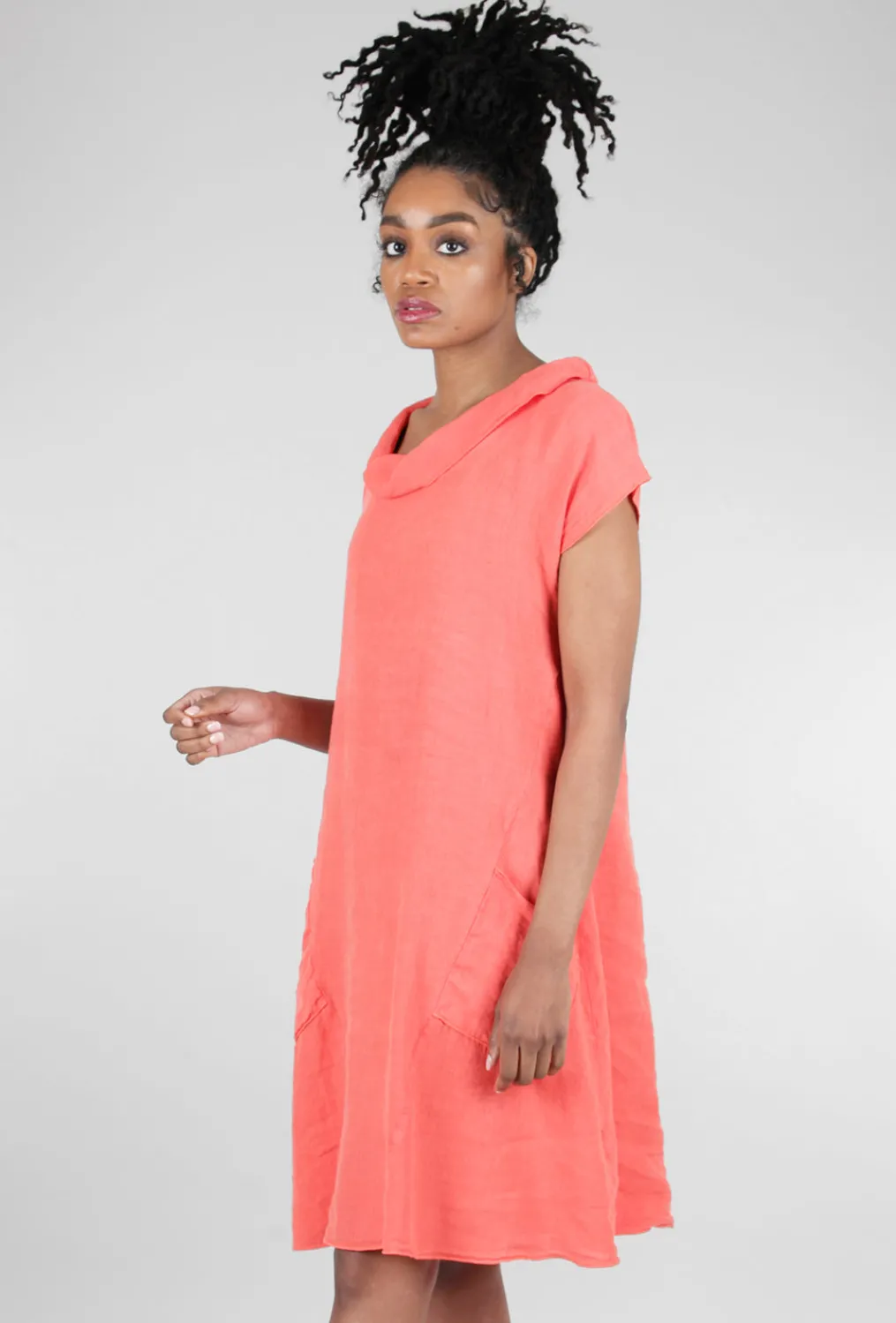 Hot Evie Lou Roll-Neck Linen Dress, Popsicle Orange