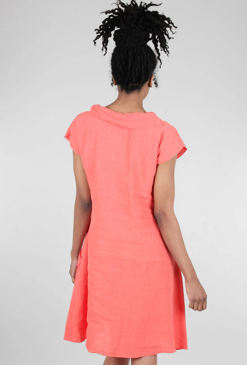 Hot Evie Lou Roll-Neck Linen Dress, Popsicle Orange