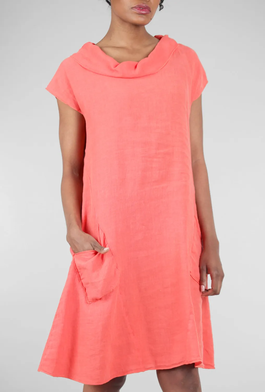 Hot Evie Lou Roll-Neck Linen Dress, Popsicle Orange