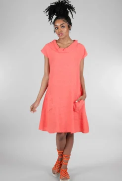 Hot Evie Lou Roll-Neck Linen Dress, Popsicle Orange