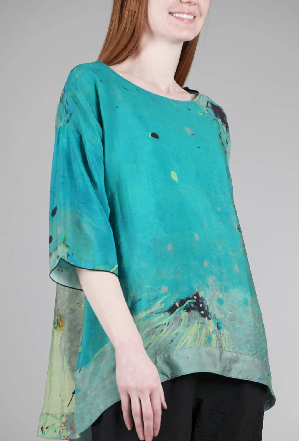 Discount Evie Lou Round Neck Swing Top, Turquoise Multi