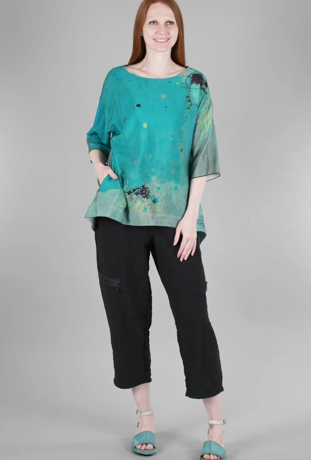 Discount Evie Lou Round Neck Swing Top, Turquoise Multi