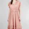 Online Evie Lou Ruffled Sateen V-Neck Dress, Blossom Pink