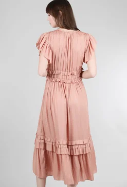 Online Evie Lou Ruffled Sateen V-Neck Dress, Blossom Pink