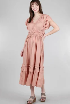 Online Evie Lou Ruffled Sateen V-Neck Dress, Blossom Pink