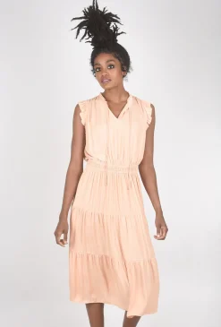 Online Evie Lou Sateen Ruffle Midi Dress, Apricot