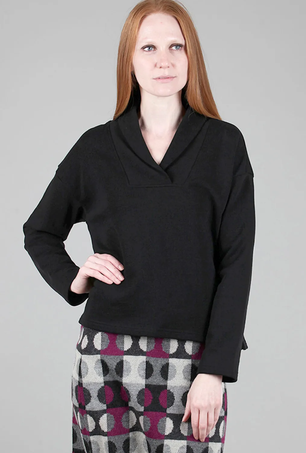 Best Sale Evie Lou Shawl Collar Boxy Top, Black