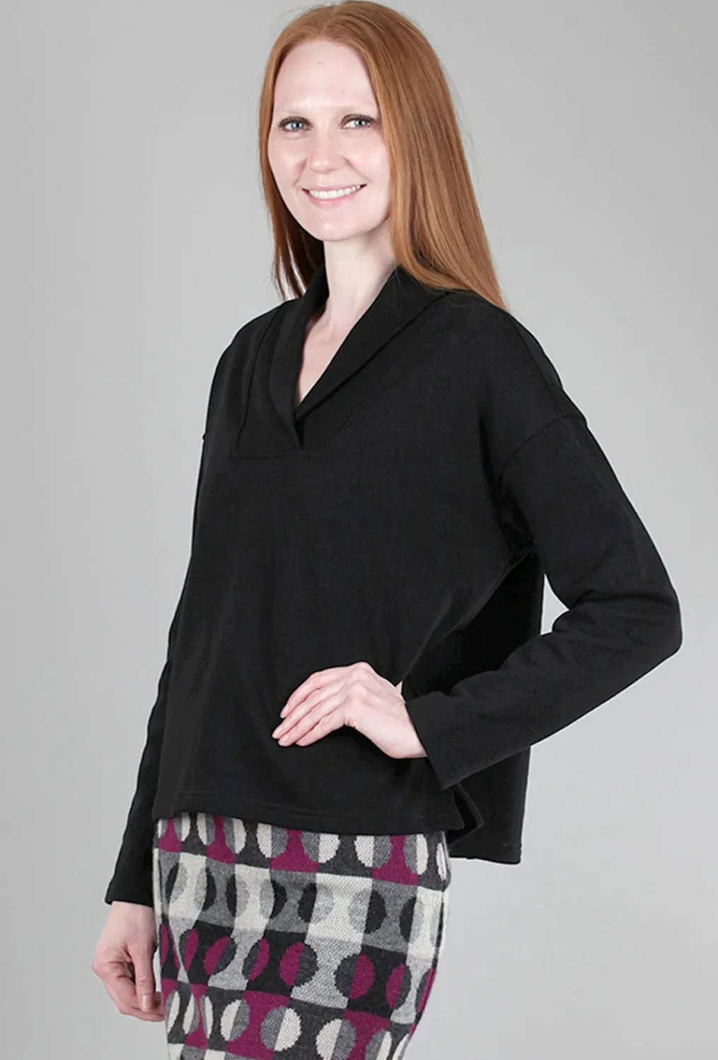 Best Sale Evie Lou Shawl Collar Boxy Top, Black