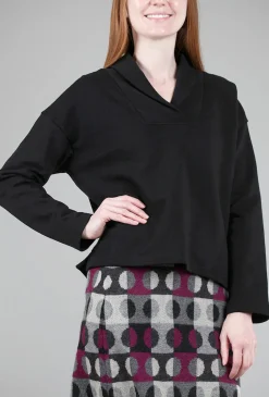 Best Sale Evie Lou Shawl Collar Boxy Top, Black