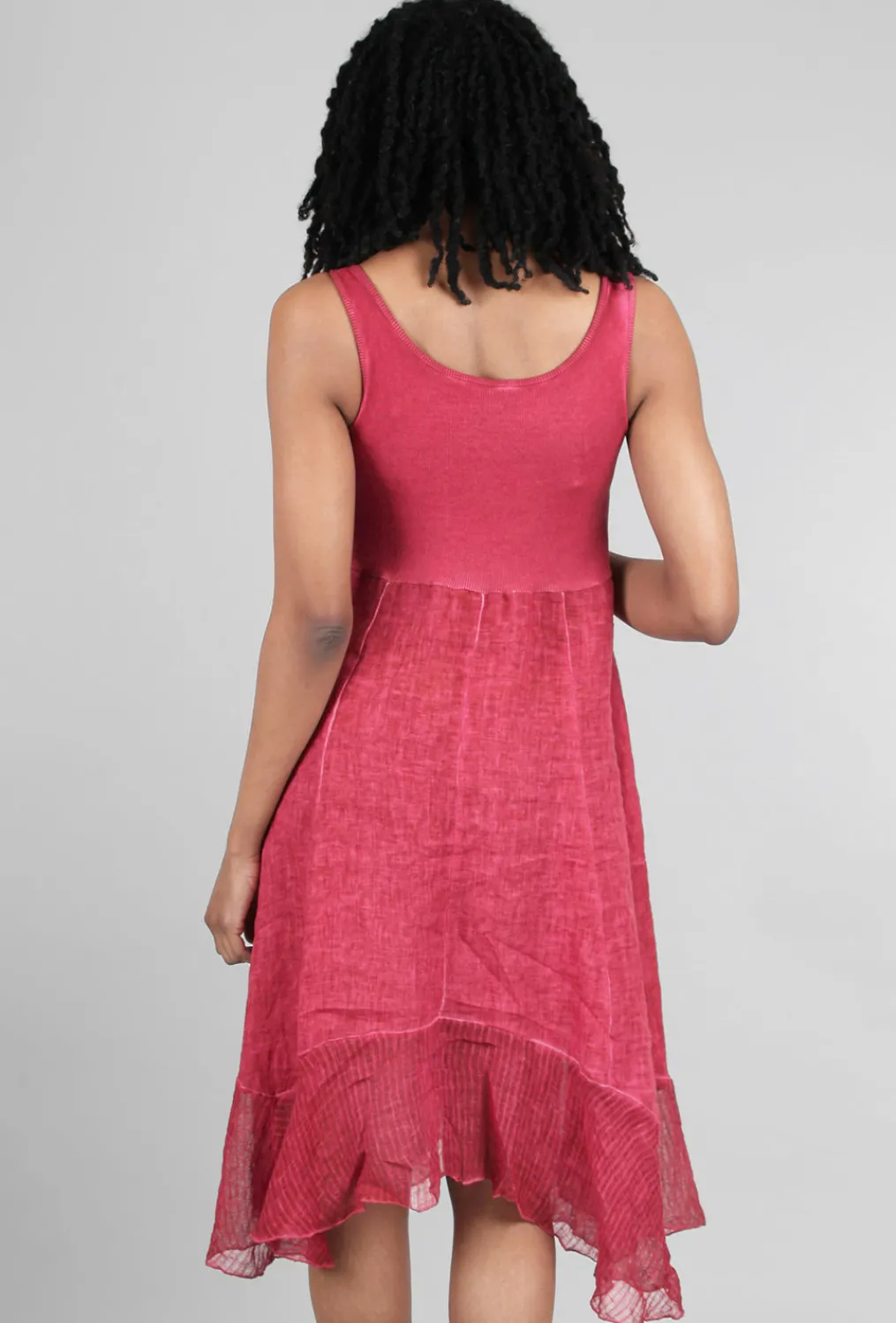 Discount Evie Lou Sheer-Hem Linen Tank Dress, Carmine