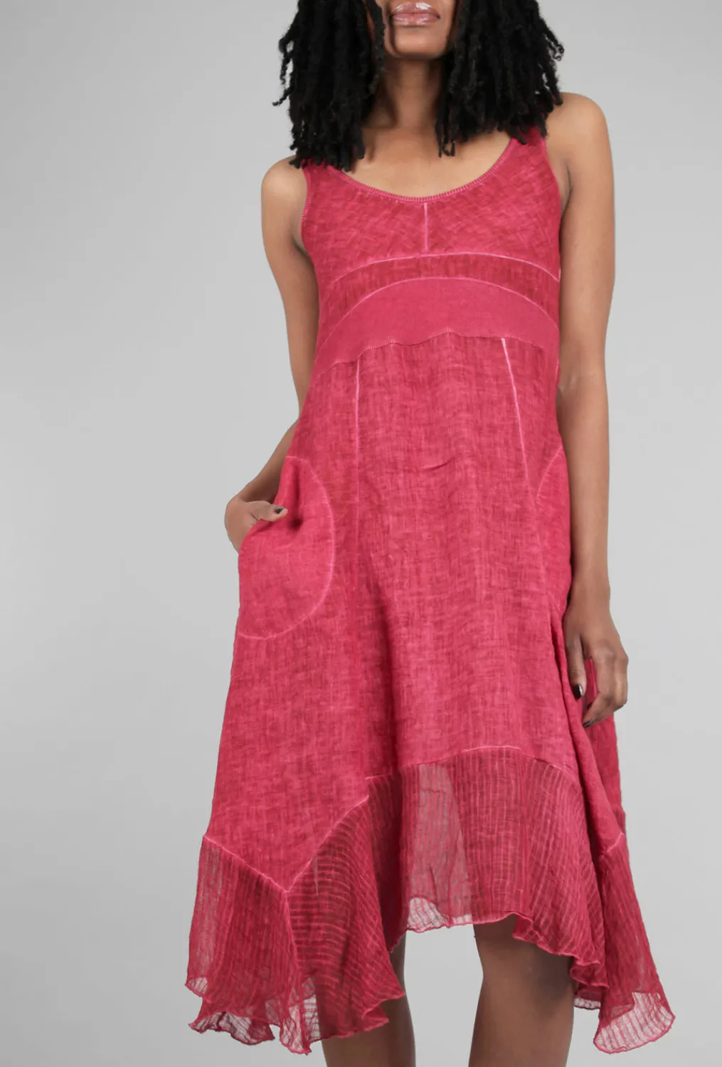Discount Evie Lou Sheer-Hem Linen Tank Dress, Carmine