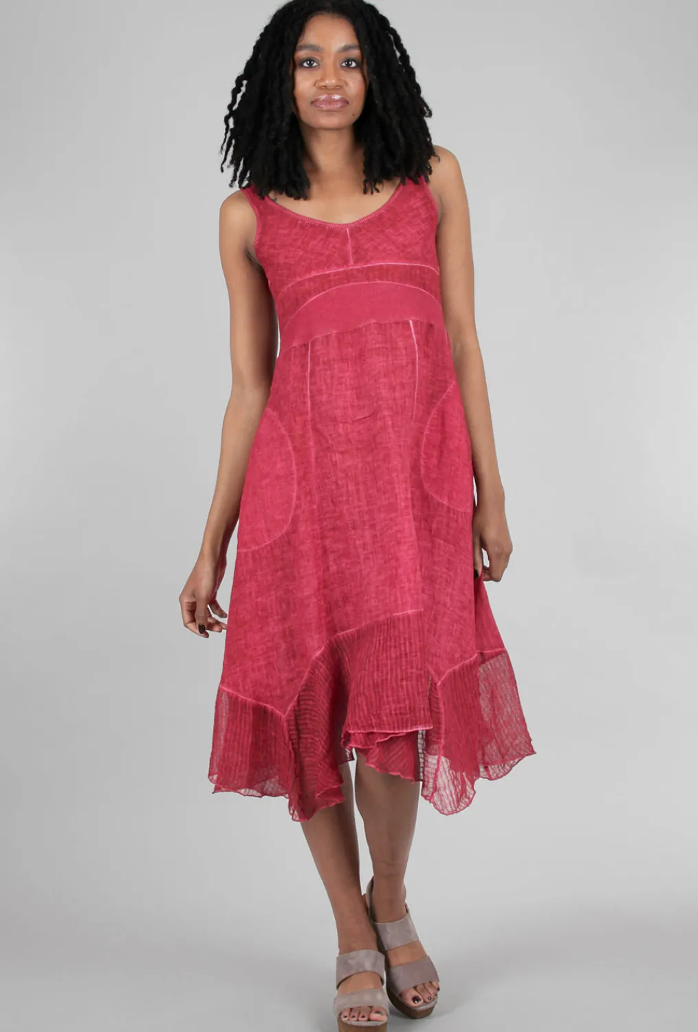 Discount Evie Lou Sheer-Hem Linen Tank Dress, Carmine