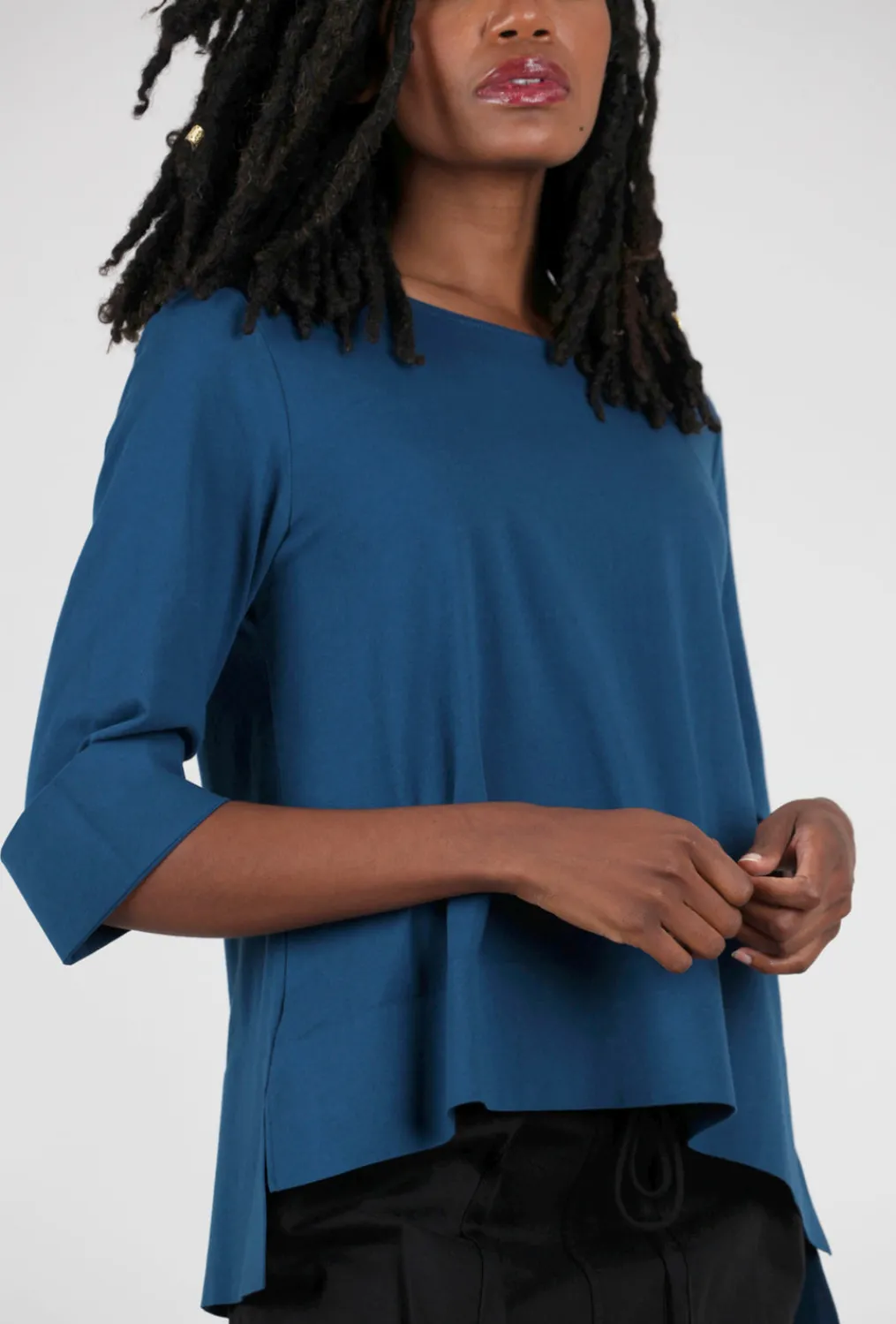 Best Sale Evie Lou Signature Deep-Hem Tee, Baltic Blue