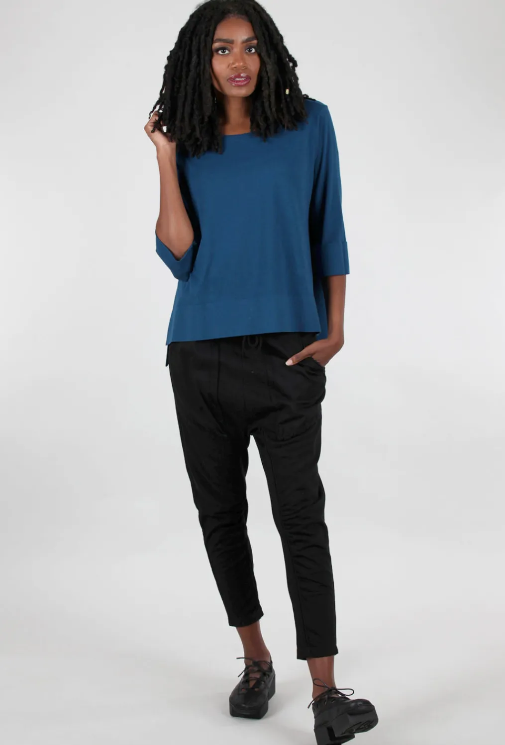 Best Sale Evie Lou Signature Deep-Hem Tee, Baltic Blue