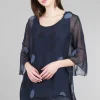 New Evie Lou Silky Dot Cocoon Top, Navy