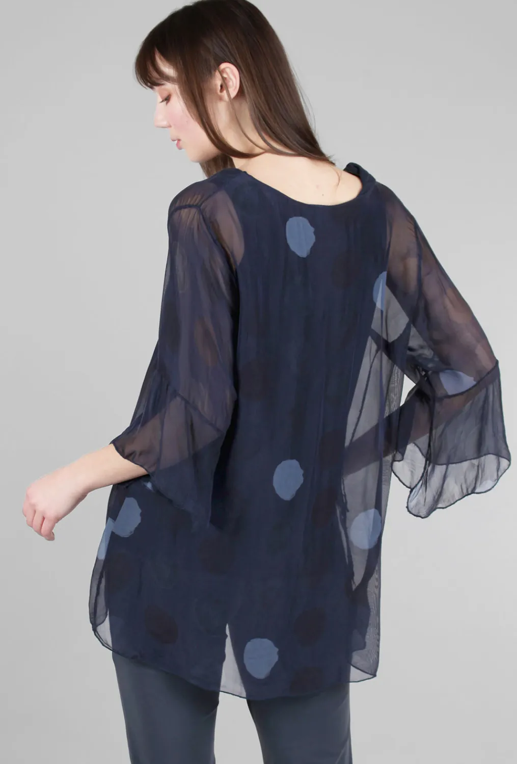 New Evie Lou Silky Dot Cocoon Top, Navy