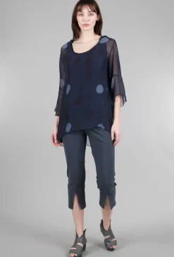New Evie Lou Silky Dot Cocoon Top, Navy