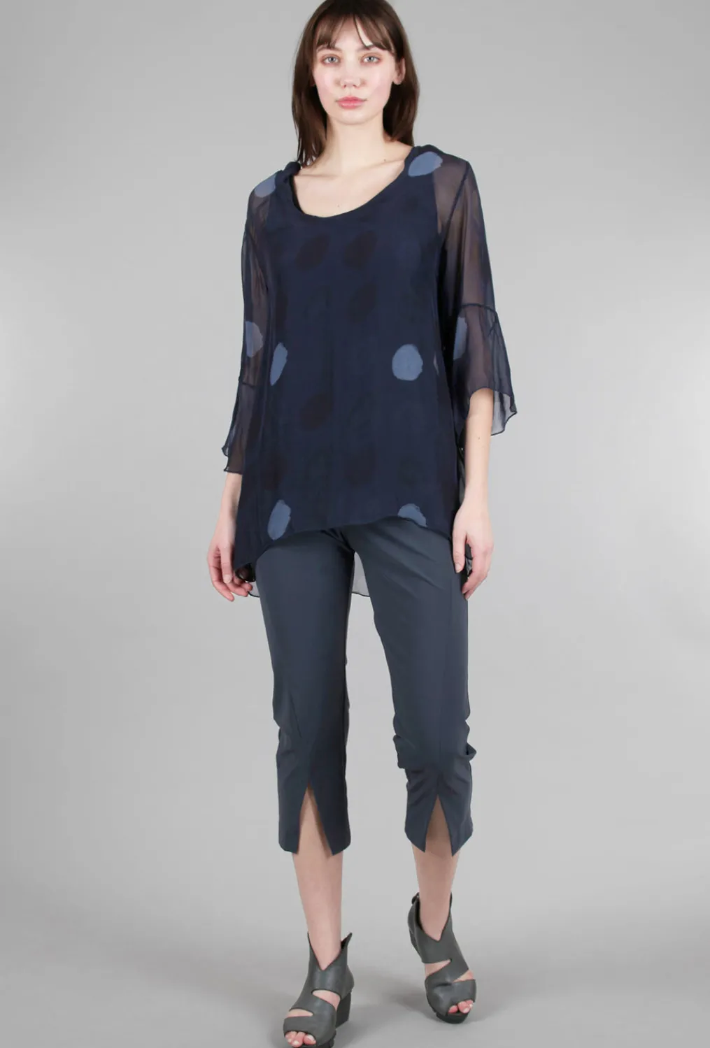 New Evie Lou Silky Dot Cocoon Top, Navy