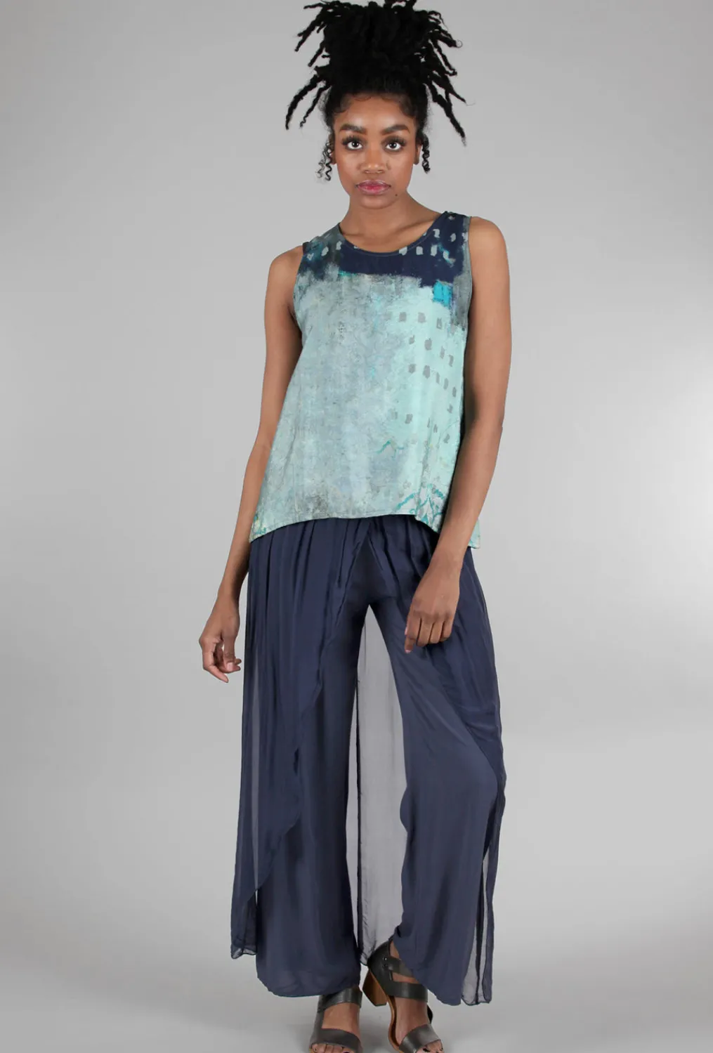 Hot Evie Lou Silky Skirt Overlay Pant, Navy