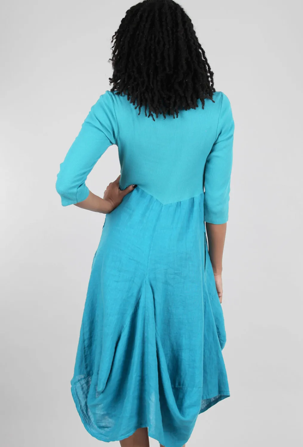 New Evie Lou 3/4-Sleeve Rib Inset Dress, Caribbean Blue