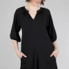 Online Evie Lou 3/4-Sleeve Split-Neck Dress, Black