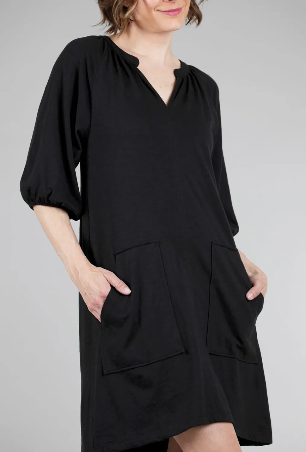 Online Evie Lou 3/4-Sleeve Split-Neck Dress, Black