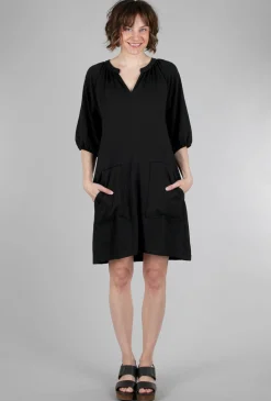 Online Evie Lou 3/4-Sleeve Split-Neck Dress, Black