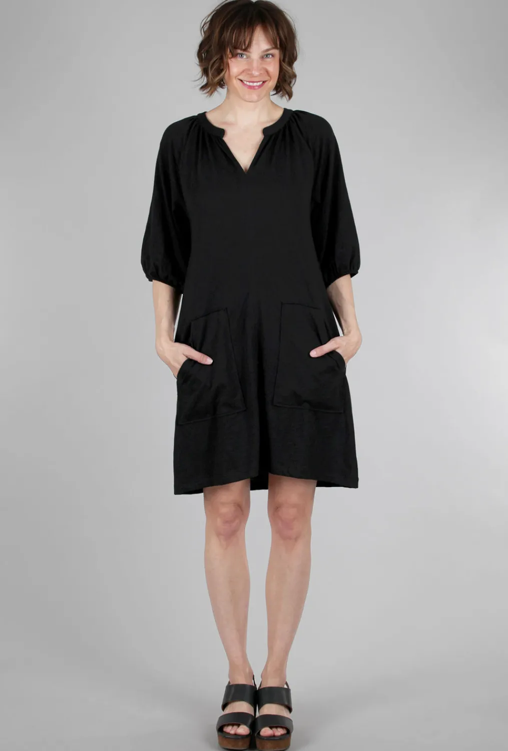 Online Evie Lou 3/4-Sleeve Split-Neck Dress, Black