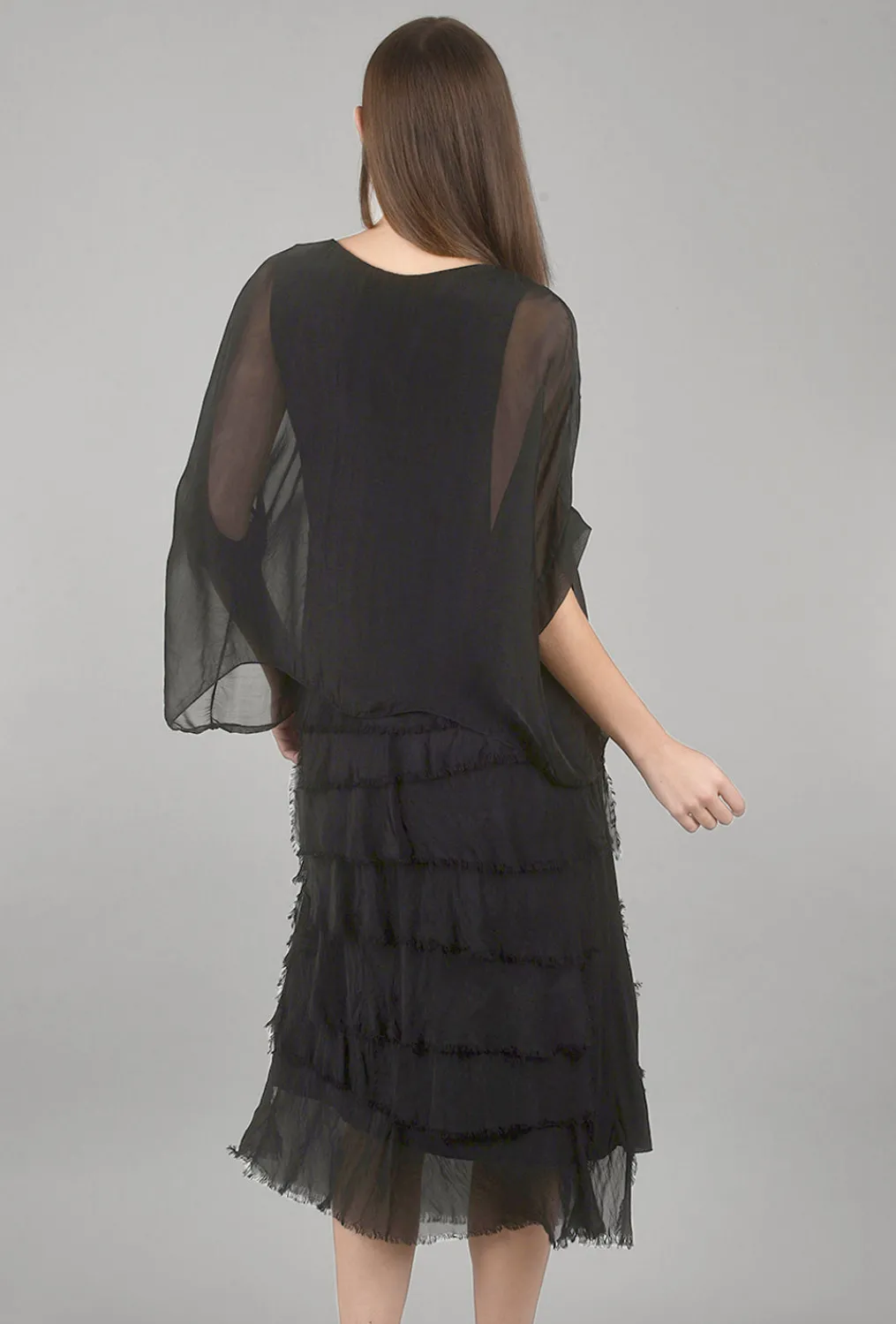 Sale Evie Lou Sleeved Tattered-Tiers Dress, Black