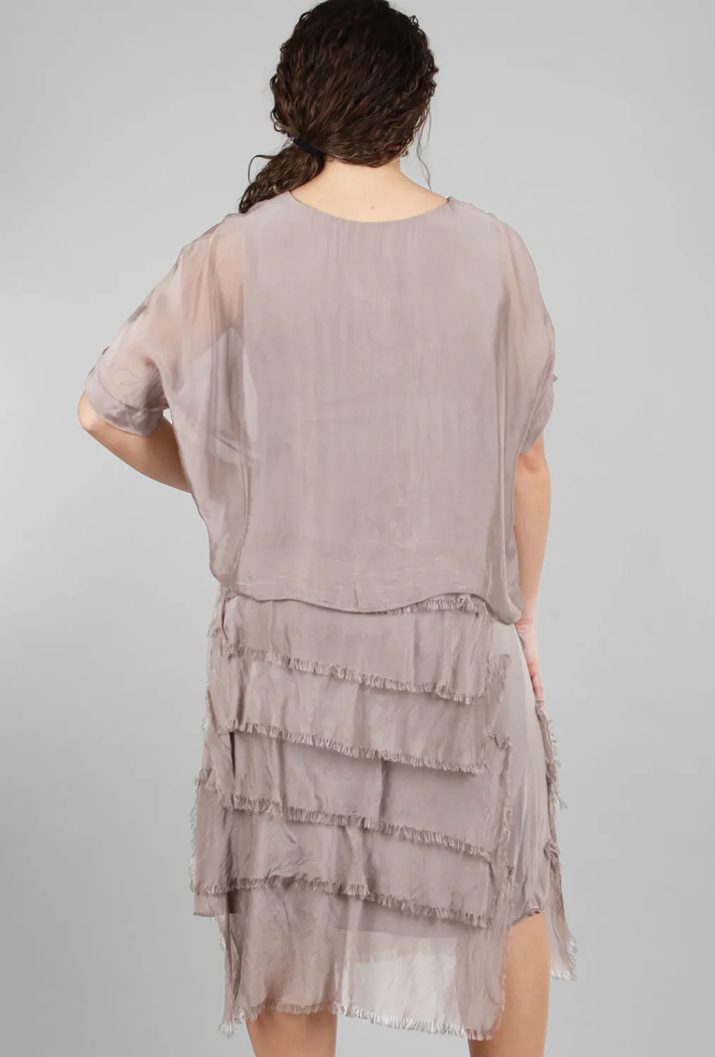 Store Evie Lou Sleeved Tattered-Tiers Dress, Taupe