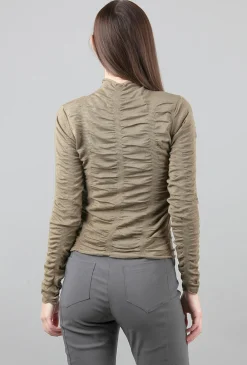 Cheap Evie Lou Slim Ruched Mock Pullover, Olive