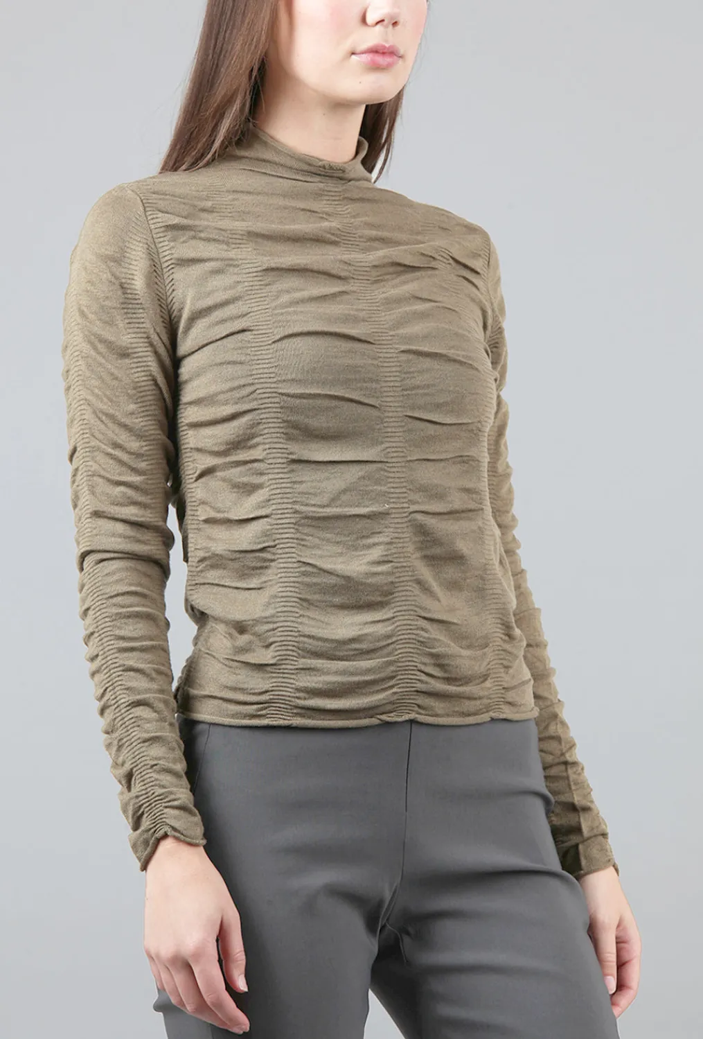Cheap Evie Lou Slim Ruched Mock Pullover, Olive
