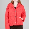 Cheap Evie Lou Snap-Front Hooded Puffer, Lava Orange
