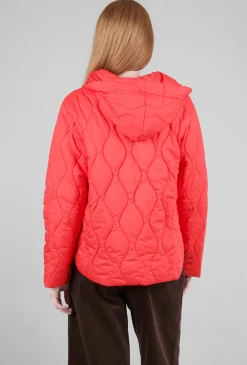Cheap Evie Lou Snap-Front Hooded Puffer, Lava Orange
