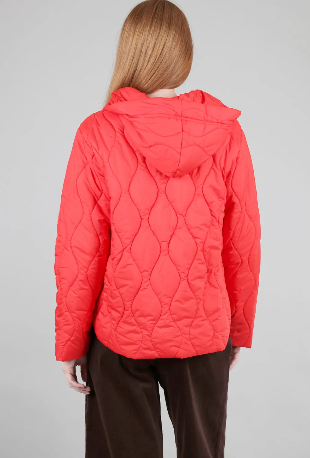 Cheap Evie Lou Snap-Front Hooded Puffer, Lava Orange