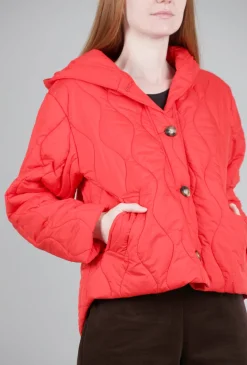 Cheap Evie Lou Snap-Front Hooded Puffer, Lava Orange