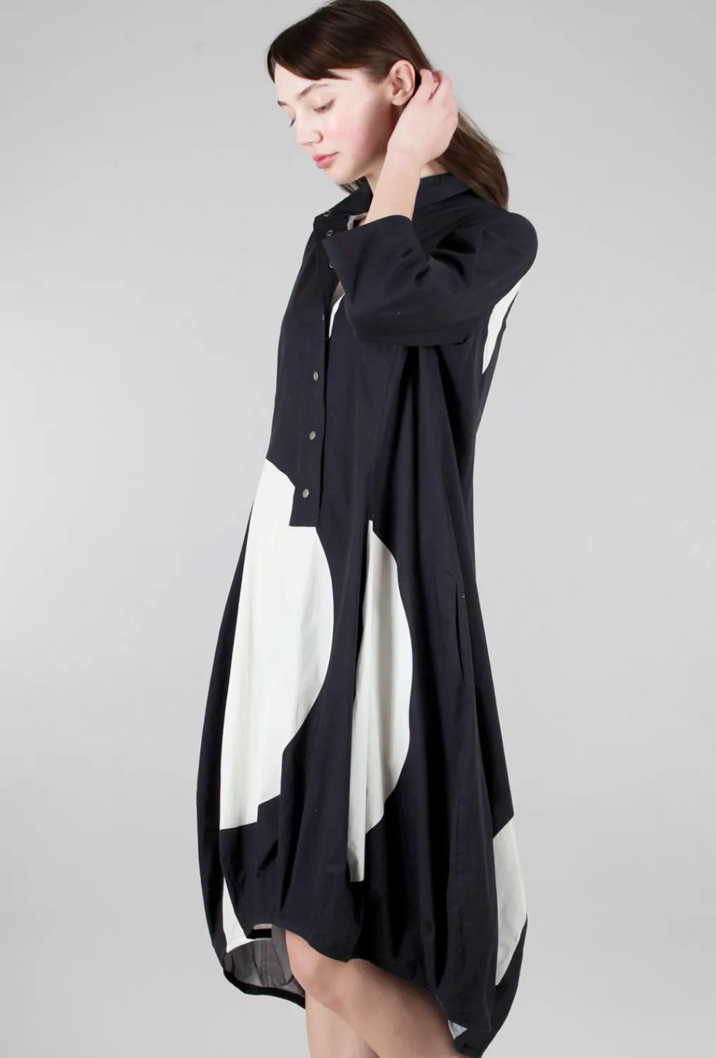Shop Evie Lou Snap-Front Poplin Dress, Black/White