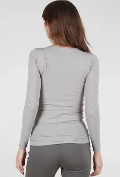 Flash Sale Evie Lou Solid Raw Edge Second Skin Top, Neutral Gray
