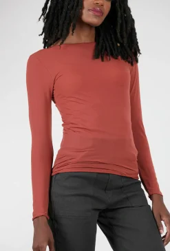 Best Evie Lou Solid Raw Edge Second Skin Top, Autumn Maple