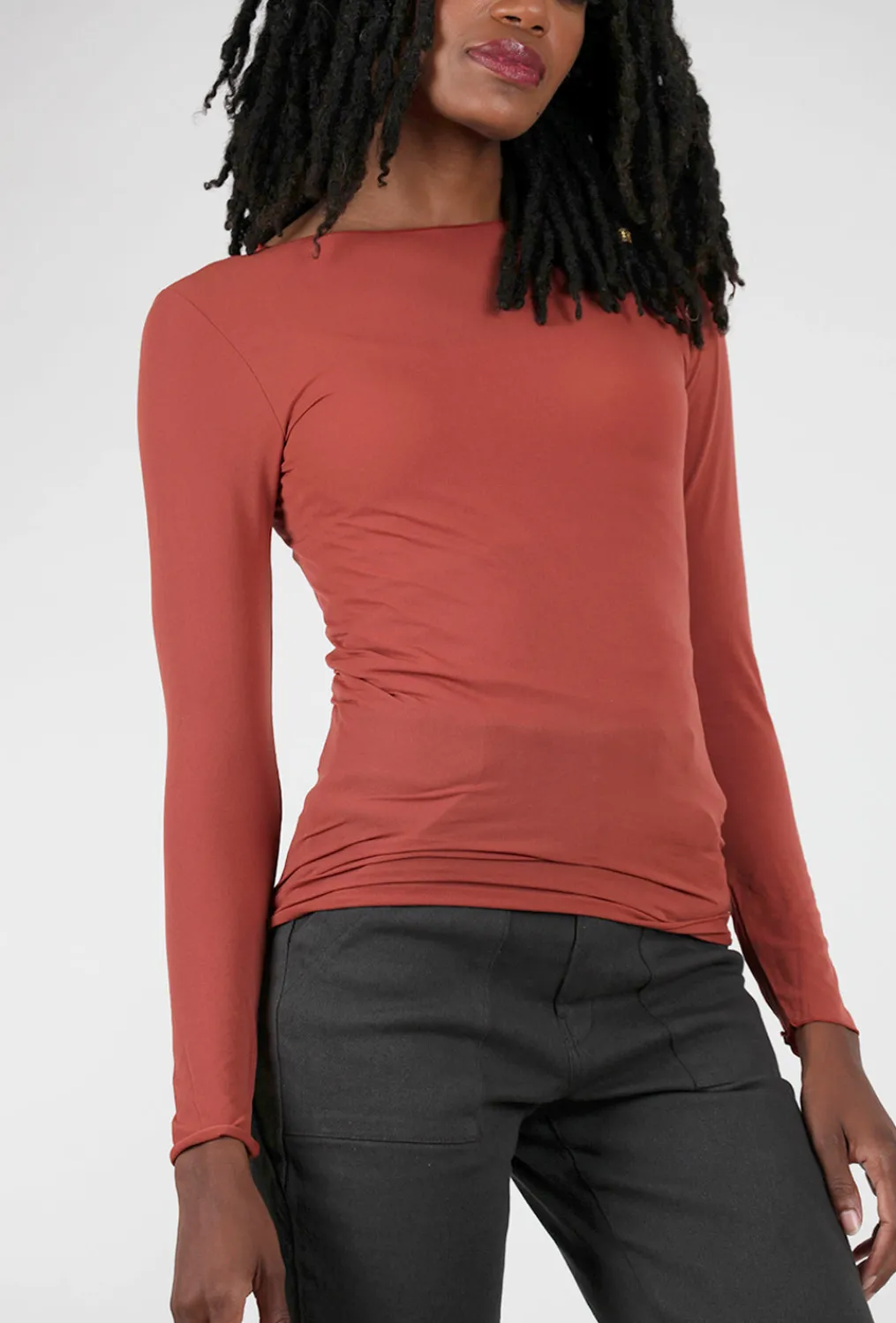Best Evie Lou Solid Raw Edge Second Skin Top, Autumn Maple