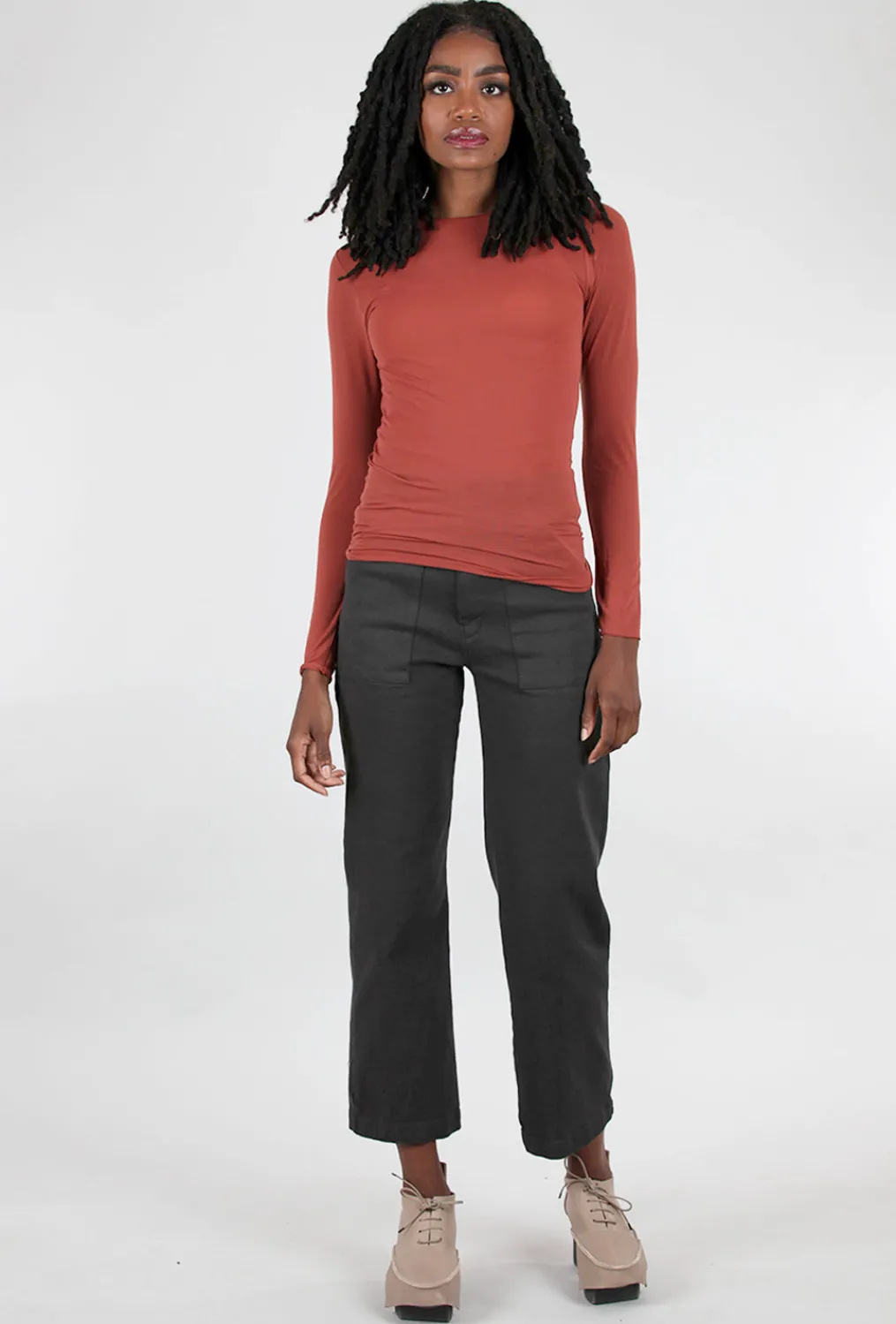 Best Evie Lou Solid Raw Edge Second Skin Top, Autumn Maple