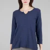 Cheap Evie Lou Split Neck Tee, Nightsky Navy