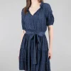 Best Sale Evie Lou Split-Neck Mini Dress, Navy
