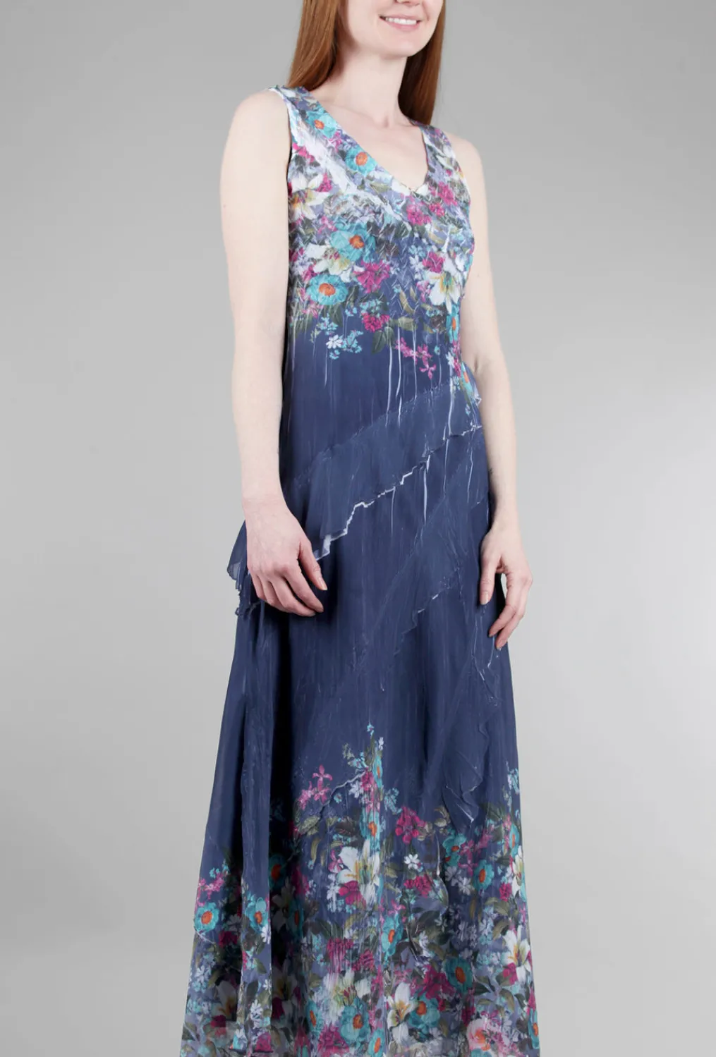 Cheap Evie Lou Spring Meadow Long Ruffle Dress, Indigo