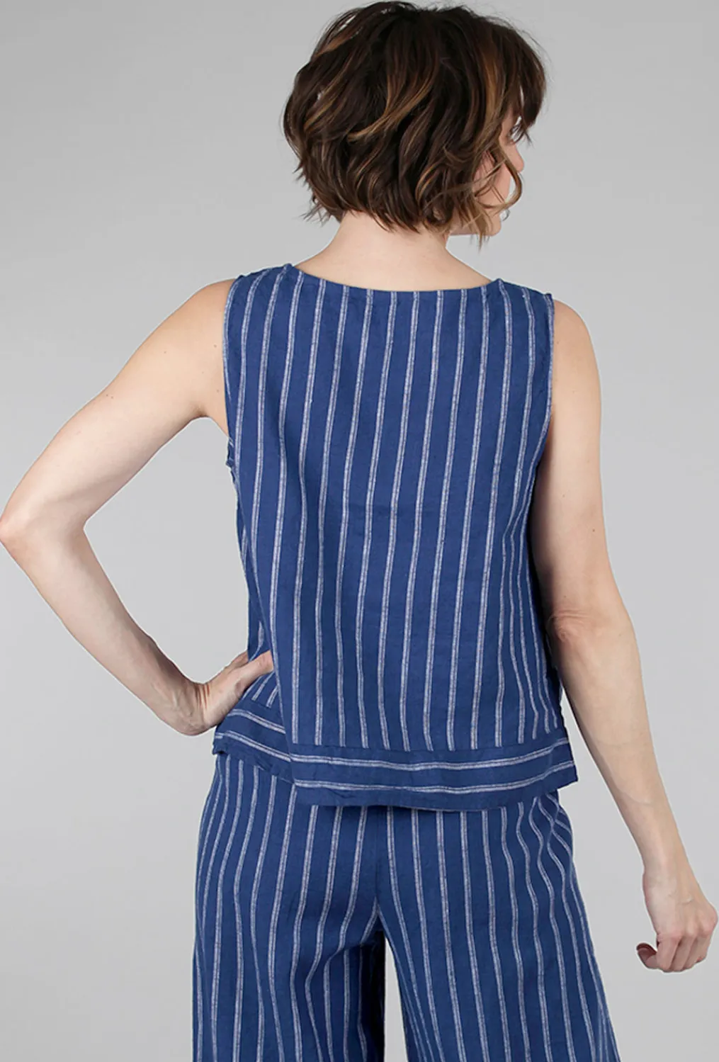 Flash Sale Evie Lou Stripe Linen Boatneck Shell, Ink